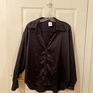 Black long sleeve satin/silk blouse shirt